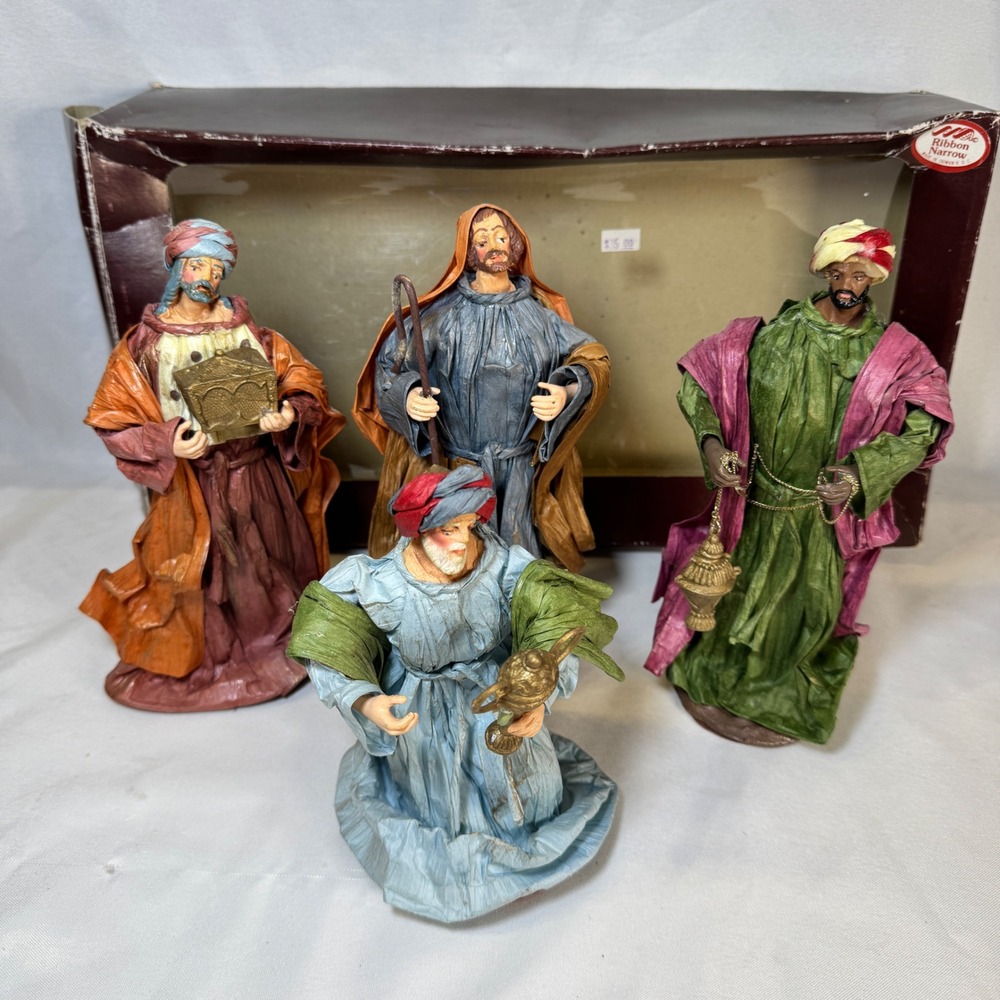 Ribbon Narrow Vintage Nativity Wise Men Shepherd Figurines Set XMC3148 4pc